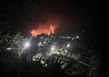 खार्पाको एक निजी वनमा आगलागी, रेलुङ बस्ती जोखिममा (भिडियाे  सहित )