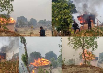 थुलुङ दूधकोशीको पन्चनमा भिषण आगलागी, हाल सम्म ३ घर र १ गाइगाेठ जले