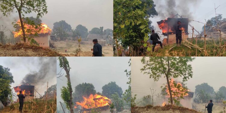 थुलुङ दूधकोशीको पन्चनमा भिषण आगलागी, हाल सम्म ३ घर र १ गाइगाेठ जले