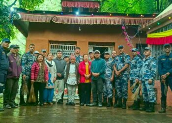 सशस्त्र प्रहरीले गर्यो ज्वालामाई मन्दिर परिसर सरसफाई