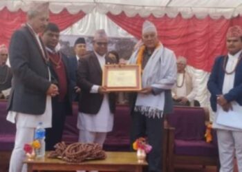 वेद विद्याश्रम संस्कृत माविद्वारा पूर्व मन्त्री बल बहादुर के.सी सम्मानित