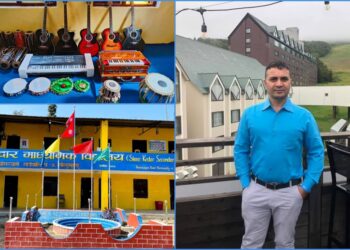 पूर्व विद्यार्थी ज्योति शर्माद्धारा केदार माविलाई संगीतका सामाग्री हस्तान्तरण