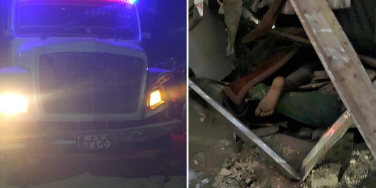 आश्रयस्थलको टहरामा टिपर पस्दा सुतिरहेका ३ जनाको मृत्यु