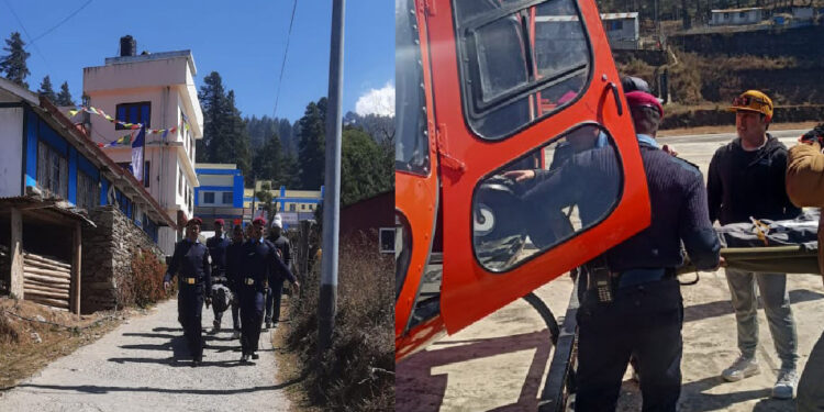 बृद्धलाई अस्पताल लैजान प्रहरीले पुर्यायाे विमानस्थल  