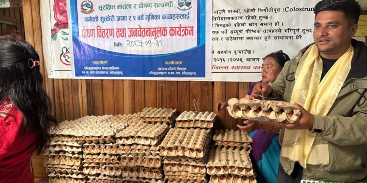 तिङ्लामा  सुत्केरी आमाका लागि पोषण तथा सरसफाई सामग्री वितरण