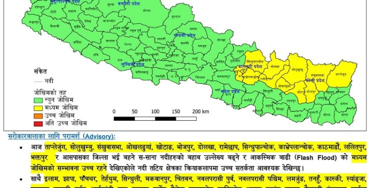 सोलुखुम्बु सहित ४२ जिल्लामा बाढीको जोखिम