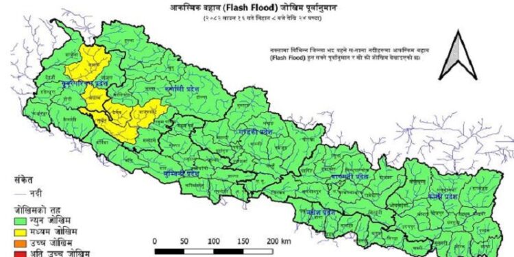 सोलुखुम्बु साहित २७ जिल्लामा बाढीको मध्यम जोखिम
