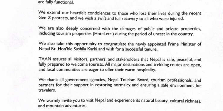 नेपाल पर्यटनका लागि पूर्ण रूपमा खुला र सुरक्षित भएको टानको घोषणा