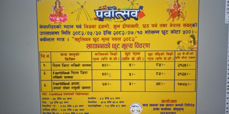 सोलुखुम्बुमा चाडपर्व लक्षित सुपथ मूल्य पसल सञ्चालनमा, कुन चामलमा कति छुट ?