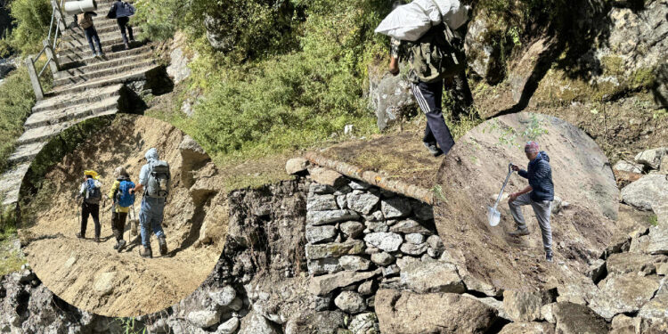 धमाधम मर्मत गरिँदै भत्किएका पदमार्ग, जोरसल्ले, ल्हार्चा, दोभान, नाम्चे पदमार्ग सञ्चालनमा 